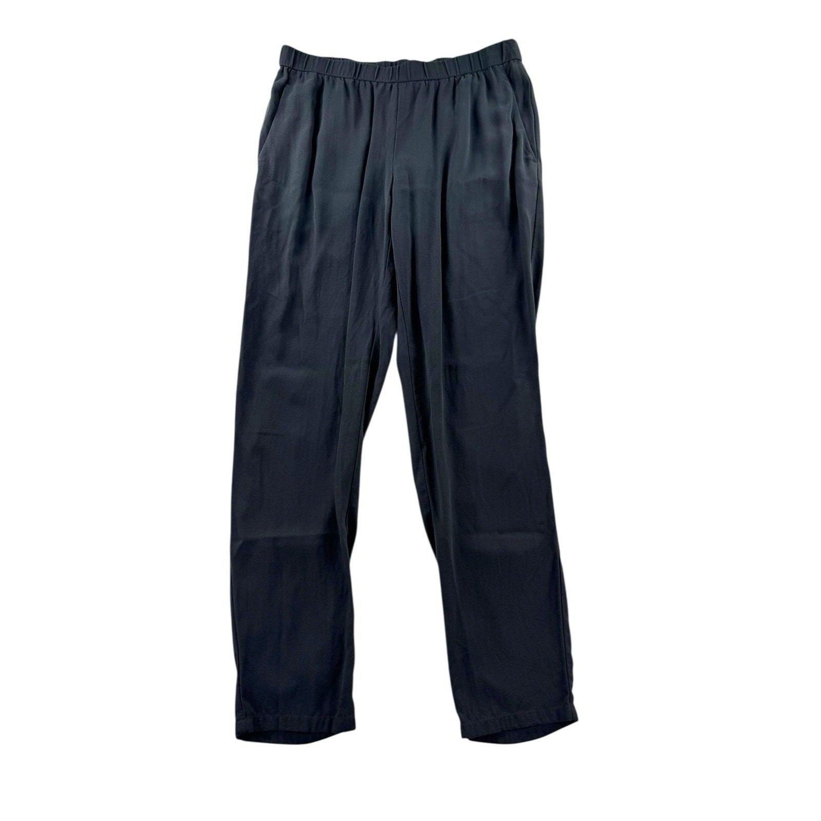 Eileen Fisher Georgette Crepe Pants Women Small Silk Slouchy Ankle Pull On Gray