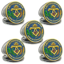 5 PCS Freemasonry Masonic Gold Coin Brotherhood Badge Holiness The Lord Medal