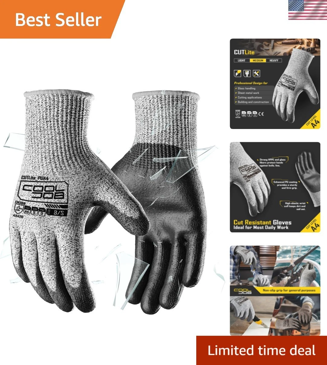 12/120 Pairs Cut Resistant Safety Work Gloves with Grip, 13 Gauge Seamless Sh...
