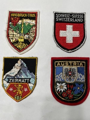 SET OF (4) VINTAGE 1970 ALPS PATCHES - AUSTRIA, SWISS, ZERMATT, INNSBRUCK (Mint)