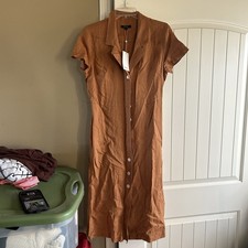 Quince Dress Womens S European Linen Button Collared Belted