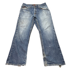 Ariat Jeans FR REPAIRED Fire Work M4 Relaxed Boot Denim USA 34 Distressed 2 USED