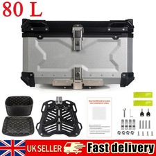 80L Motorcycle Top Box Aluminium Motorbike Scooter Rear Luggage Storage Trunk UK