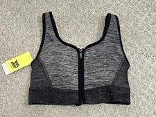 All in Motion Size XL Women's Medium Support Zipper Front Sports Bra Black Gray