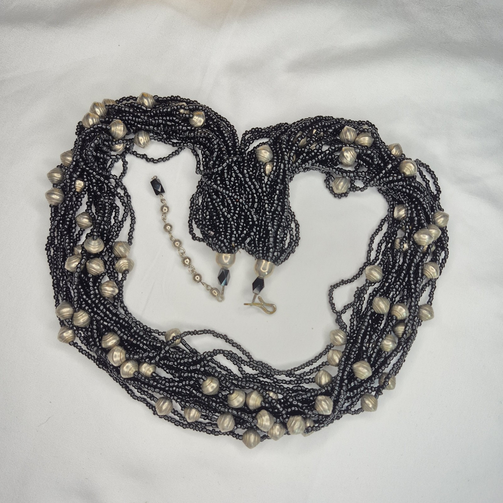 Multi 20-Stranded Black Seed Beaded & Metallic Be… - image 1