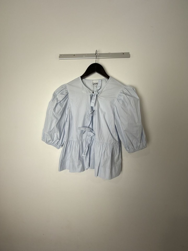 Ganni light blue top front ties size 34