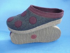 HAFLINGER GRIZZLY CLOGS WOOL SHOES CHARCOAL BLACK W/ MAROON DOTS 37 6 EXCELLENT 