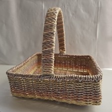 Rattan Wicker Basket Woven 2.75x8x8.75" Pastel Multicolor