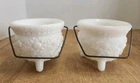 Vtg Fenton Glass Cauldron Candle Holder Daisy Button White Milk Glass Set of 2