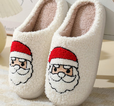 Santa Slippers: Embroidered Plush Holiday House Shoes