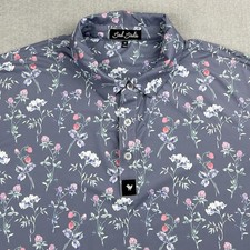 Bad Birdie Golf Polo Shirt Mens M Purple Floral Strawberry Print Stretch