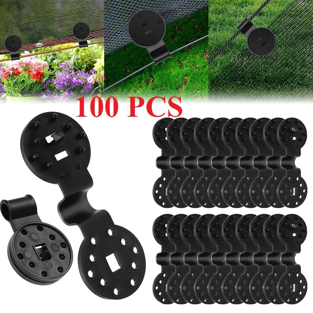 100PCS Shade Cloth Plastic Clips Heavy Duty Lock Grips Round Black Fixing Clamp