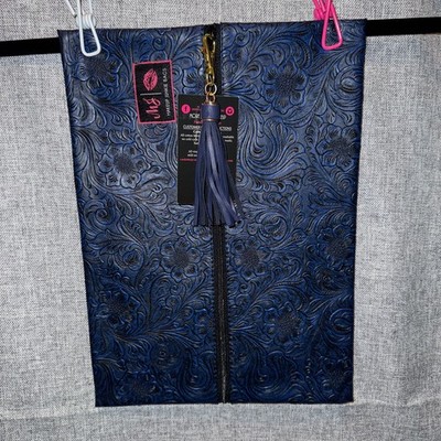 Makeup Junkie Bags Indigo Night Navy Floral Tooled Embossed Cosmetic Pouch with 