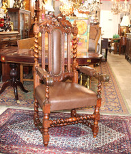 French Antique Oak Louis XIII  Renaissance Armchairs c.1880