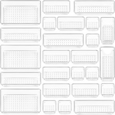 25 PCS Clear Plastic Drawer Organizers Set, 4-Size Versatile Bathroom and Vanity