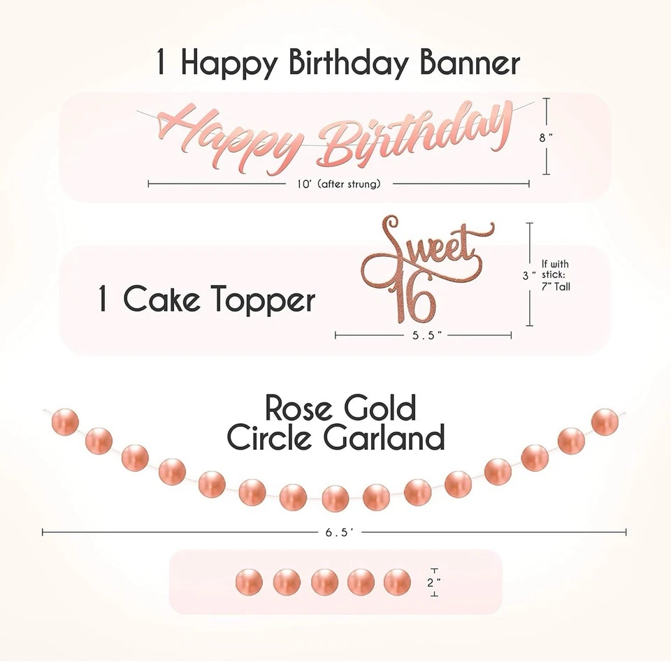 EPIQUEONE 41 Piece Rose Gold Sweet 16 Birthday Decorations Pom Pom Balloons - Image 4 of 4