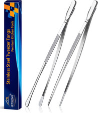 JETKONG 2 Pcs 12-Inch Kitchen Tweezers Fine Tweezer Tongs, Extra-Long Stainless