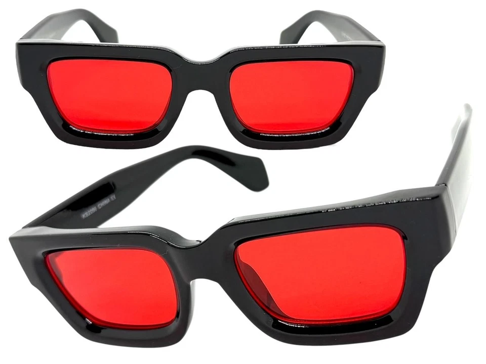 GAFAS DE SOL clásicas vintage retro hardcore motociclista para hombre marco negro grueso lentes rojas Foto 2 de 4