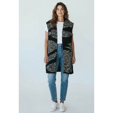 Chicos Black White Textured Knit Sleeveless Long Vest Cardigan Women 1