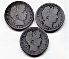 Barber Half Dollars, 1896 P, O, S Lot of 3 coins
