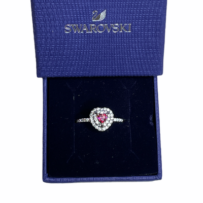 Swarovski One Ring Heart Red Rhodium Plated Size US 52 EU