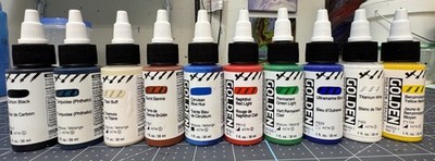 LOT OF 10 Golden High Flow Acrylics 1 fl. oz. / 30 ml Sealed No Duplicates New!!