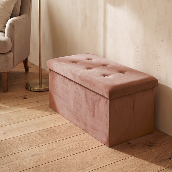 Rechteckiger Velours-Puff Mit Stauraum, Klappbar, 76 X 38 X 38 Cm-image