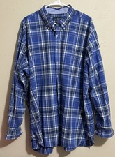 Ralph Lauren Mens Cotton Button Up Shirt 2XB Blue Plaid Stretch Big Tall