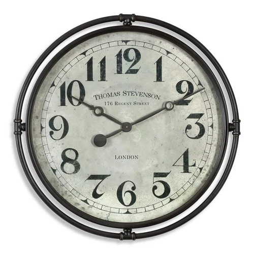 UTTERMOST 6449 NAKUL INDUSTRIAL SMOKE GRAY IRON FRAME QUARTZ MOVEMENT WALL CLOCK - Picture 1 of 5