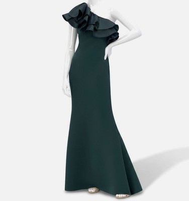 Eliza J Women's Asymmetrical Ruffled-Neck Evening Gown - Green