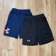 Under Armour Shorts Lot 2 Youth Medium Loose Fit Athletic Boys Black Blue Flag