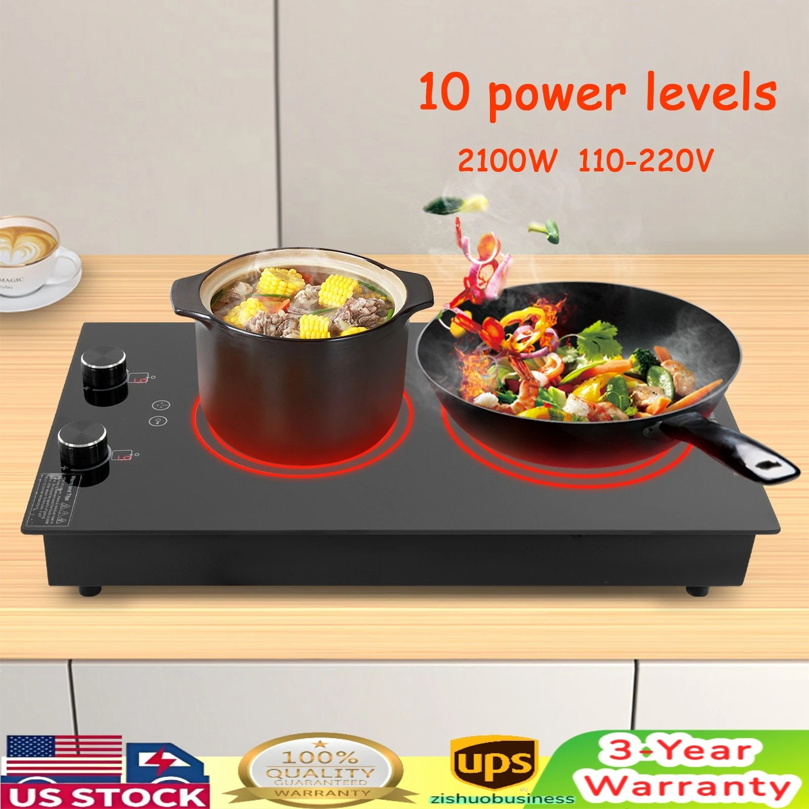 Electric Hob Cook Top Stove 110V Induction Cooktop 2 Burners Ceramic Cooktop!