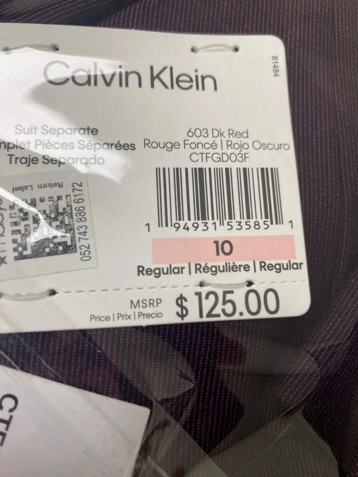 Calvin Klein Big Boys Dark Red Slim Fit Stretch Cord Stripe Jacket Size 10 NWT - Image 4 of 4