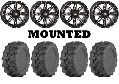 Kit 4 ITP Mud Lite XTR Tires 27x9-14 on High Lifter HL22 Machined Wheels POL