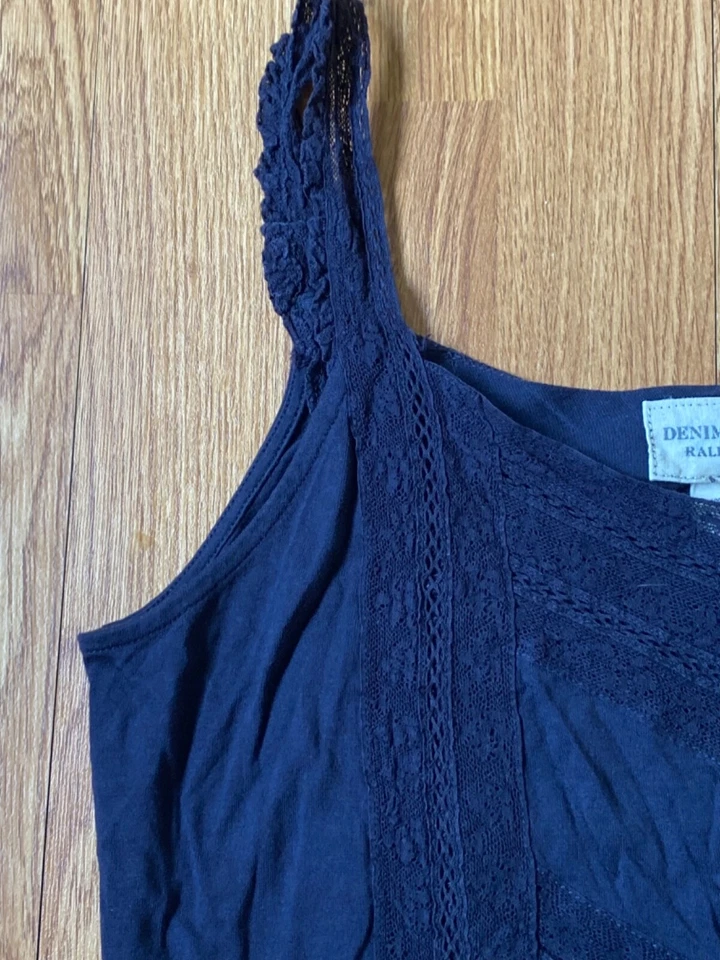 Denim & Supply Ralph Lauren женский размер маленький темно-синий майка кружевная без рукавов  - Изображение 2 из 4