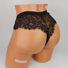 LANE BRYANT CACIQUE NO SHOW THONG 22/24 PANTY PLUS BLACK W/ BLACK LACE SOLID