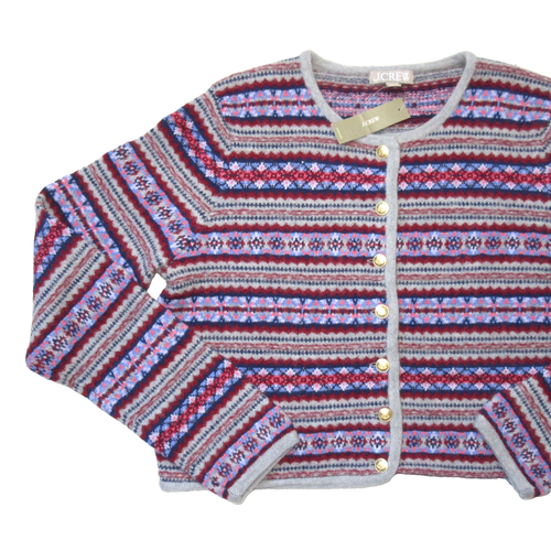 Neu mit Etikett J. Crew Fair Isle Damenjacke in HTHR Mediumgrau bunt gekochte Wollmischung M - Bild 3 von 5