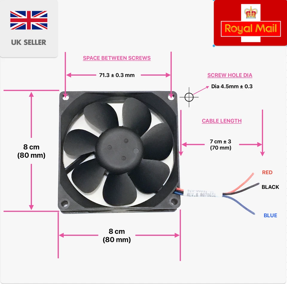4X High efficiency 12V Brushless low noise DC CPU Cooling fan-3 wire-80x80x25mm - Image 2 of 4