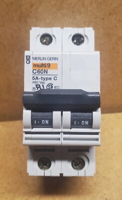 Merlin Gerin 17444 Multi9 C60N  2-pole  5 Amp 480VAC Circuit Breaker 