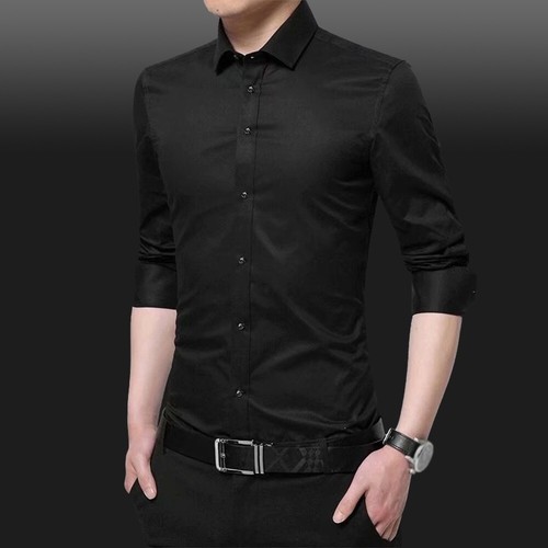 Camisas Inteligentes Para Hombre Formales de Lujo Informales Manga Larga Calce Ajustado Blanco y Negro Sh - Imagen 8 de 18