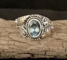 Faceted Blue Topaz Sterling Silver Ring size 4