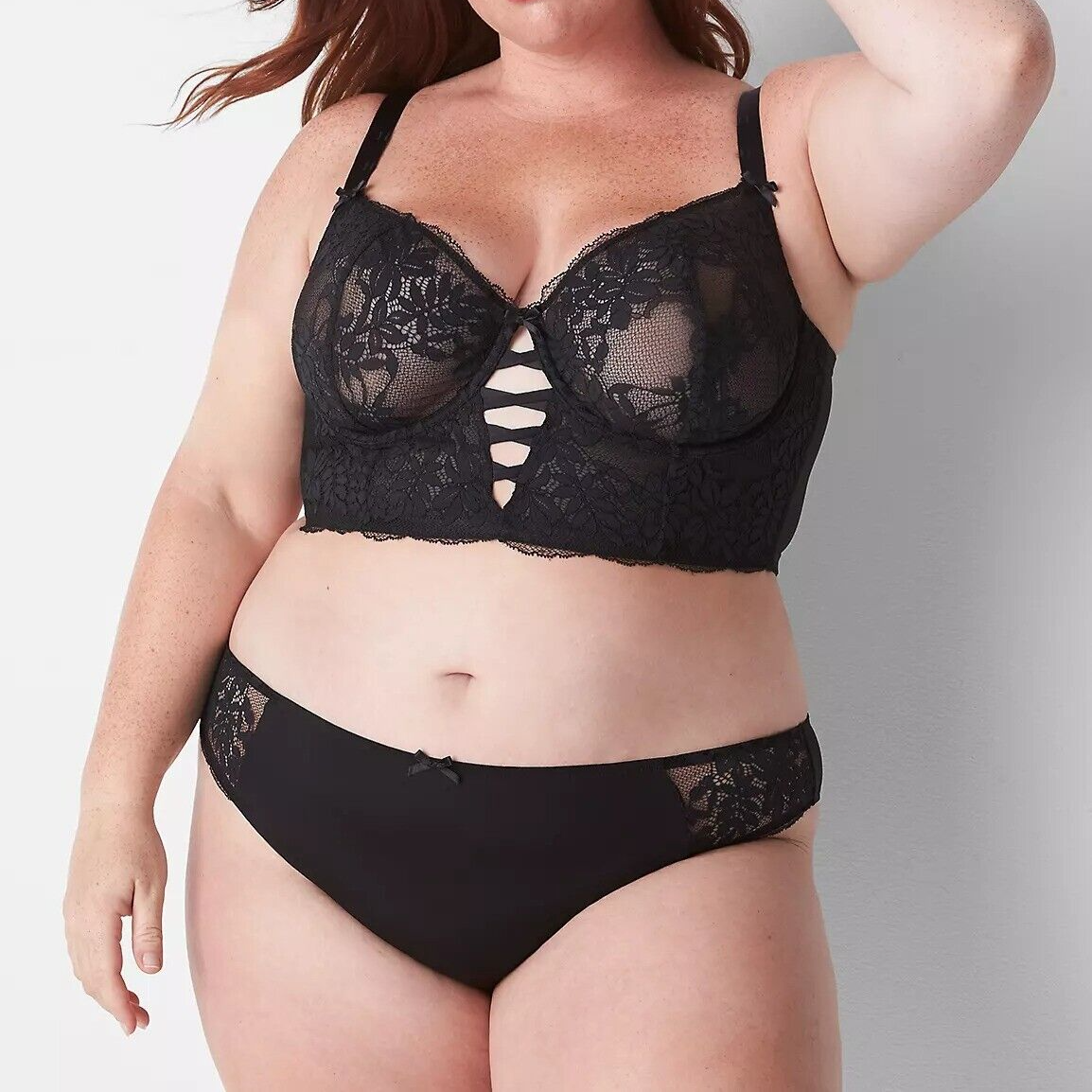 Lane Bryant CACIQUE Black LACE Longline Balconette Bra 44DDD 42F