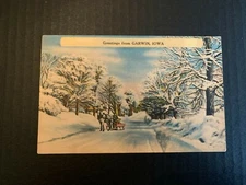 circa 1930's Greetings From Garwin Iowa Linen Postcard