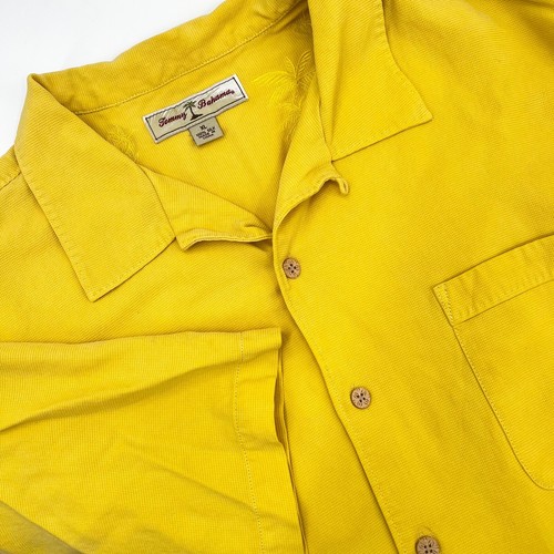 TOMMY BAHAMA Men's Sz XL 100 Silk ButtonUp ShortSleeve Yellow Camp