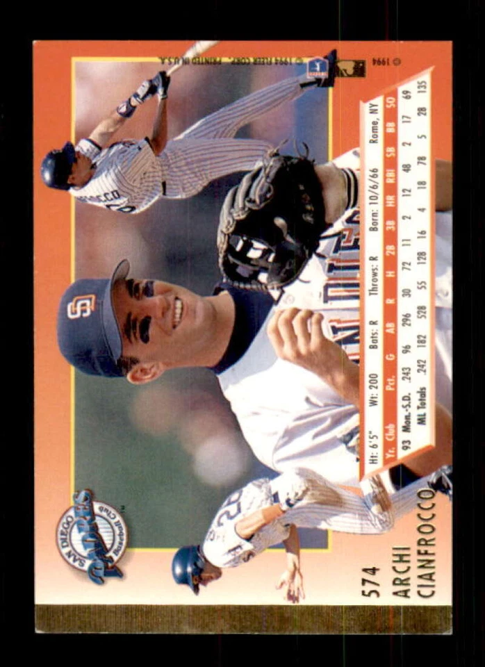 1994 Fleer Ultra #574 Archi Cianfrocco AUTOGRAPHED!! Padres 240236 - Image 2 of 2