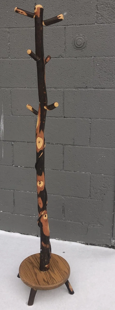 Porte-manteau Mural Vintage 50s - 9 Crochets - Bois Pin Et Métal - Décor Cabane