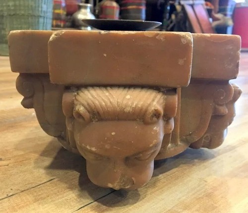 Antique Marble Stone Hand Carving Lion Head Bracket Made Rare Candle Stand - Picture 2 of 8