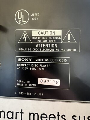 Sony CDP-C315 CD Changer 5 Compact Disc Player HiFi Stereo Vintage