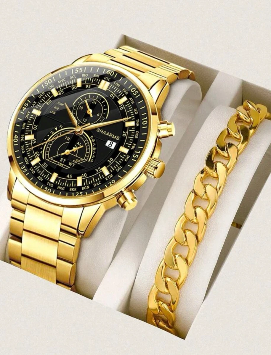 Watch Gift Set for Men Gold & Black with Gold Bracelet Watches High Quality  UK