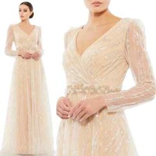 NEW MAC DUGGAL 67859 Sequin Embellished Formal Evening Gown CHAMPAGNE SZ 12
